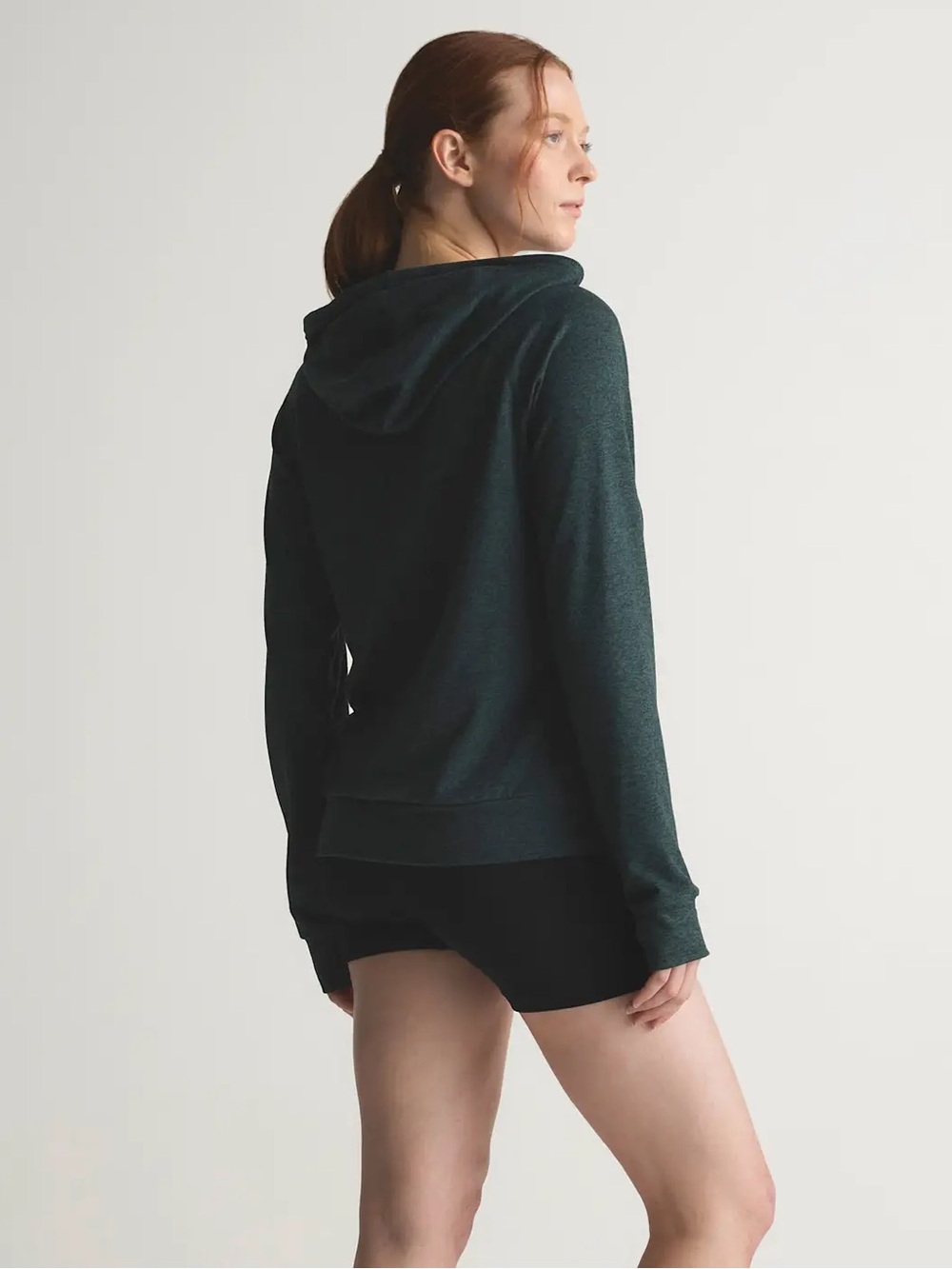Quince Flowknit Pullover Hoodie in Heather Green Sz M - Picture 3 of 10